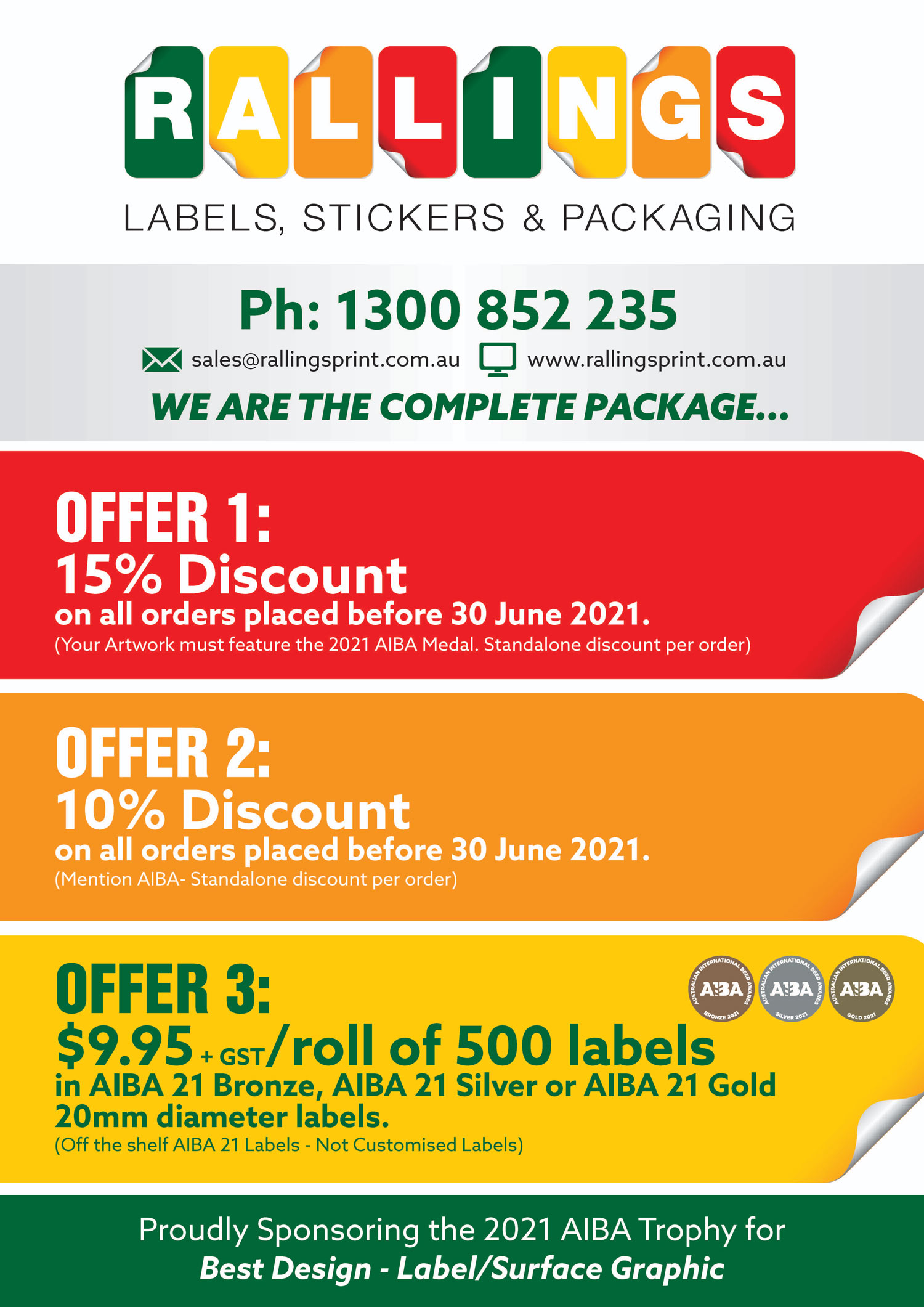 Railings Labels, Stickers & Packaging - Exclusive Offer for 2021 AIBA Winners