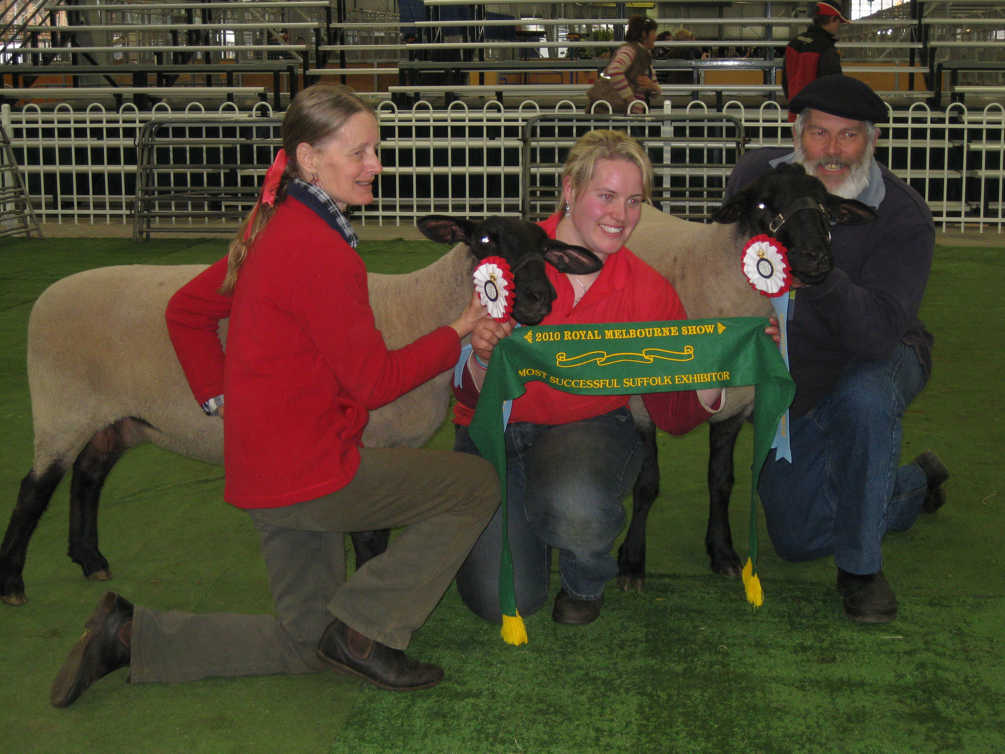 Lorelle, daughter Rebecca and Doug after winning both Interbreed Champions in 2010.