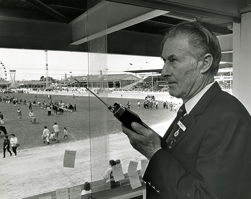 Jack Rae in 1987 as the Melbourne Royal Show Ringmaster. Image Source: Melbourne Royal Heritage Collection