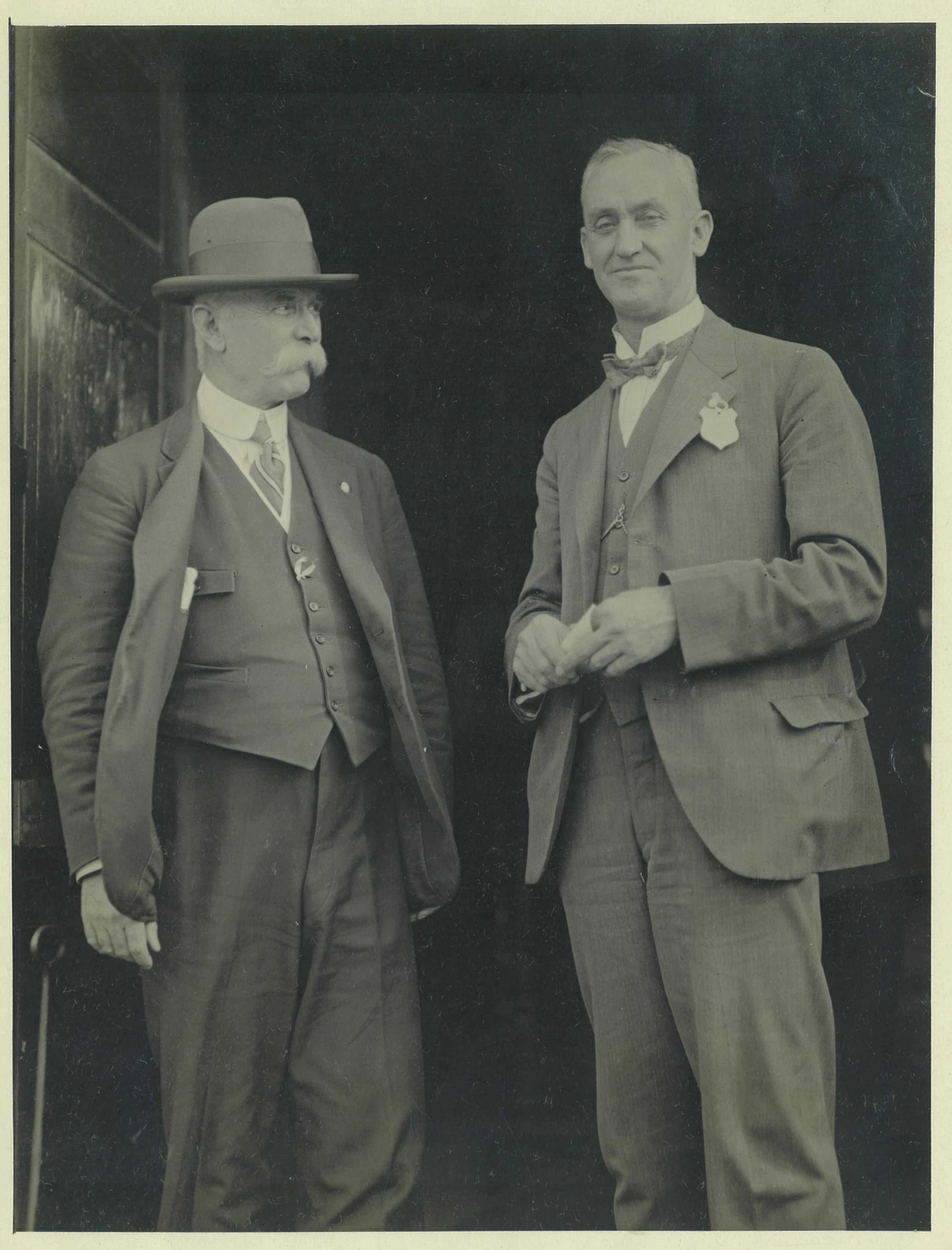 Col. Sir Charles Merrett (L), President of the RASV, and Henry Schwieger, Secretary-Manager of the RASV. Image source: Melbourne Royal Heritage Collection 13208, donated by Rod Wilson.